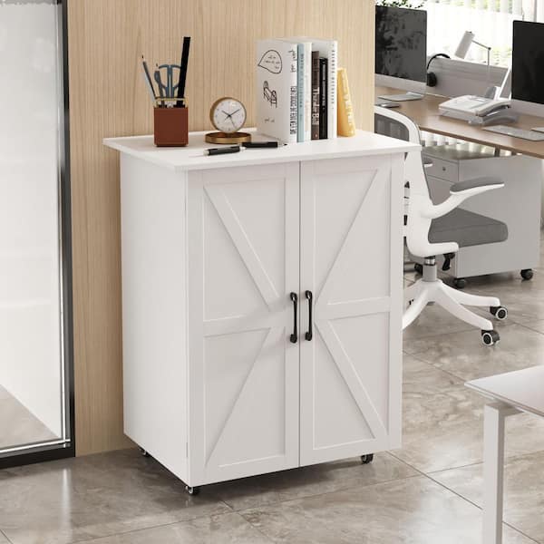 FUFU&GAGA 8 Drawers White Wood 27.3 in. W Vertical File Cabinet Multipurpose Closet Organizer With Baskets and Lockable Wheels