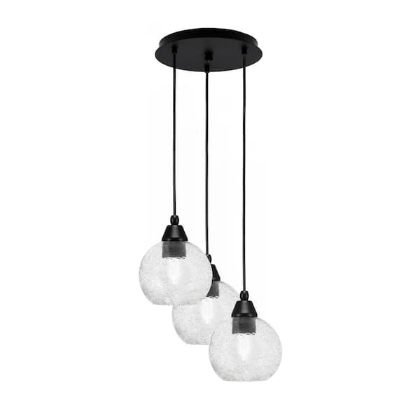 Unbranded Savannah 8.75 in. 3-Light Matte Black Cord Pendant Light Smoke Bubble Glass Shade