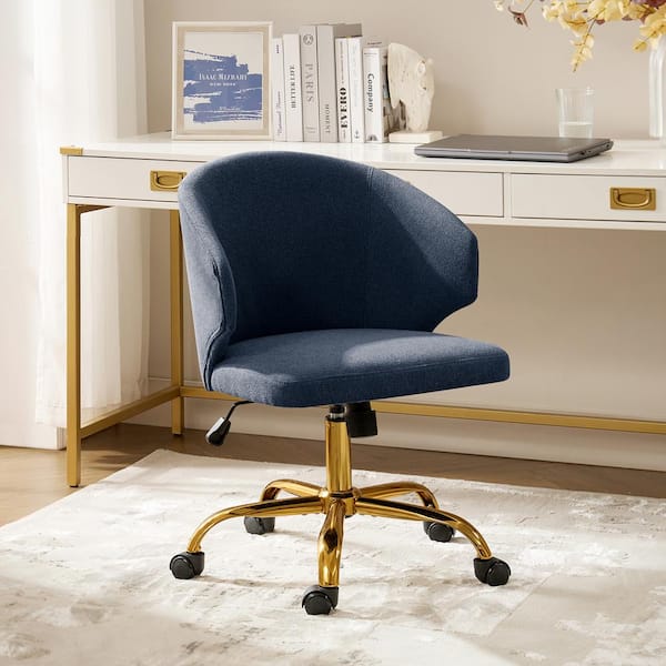 JAYDEN CREATION Vicenta Navy Modern Mid-height Polyester Backrest Office Chair with Metal Legs