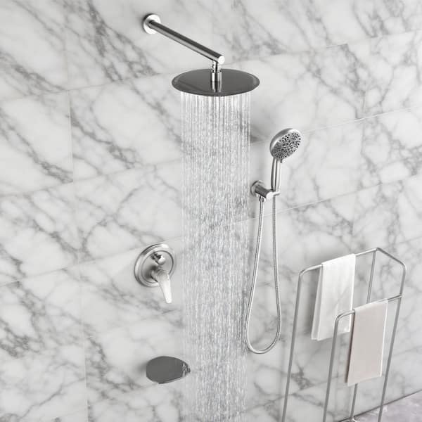Vara Single Handle 7-Spray 3-Way Tub and Shower Faucet 1.8 GPM in Brushed Nickel Pressure Balance Valve Included