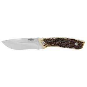 Crosstail 3.75 in. Titanium Bonded Drop Point Smooth Full Tang Fixed Blade Knife, Stag Delrin Handle with Sheath