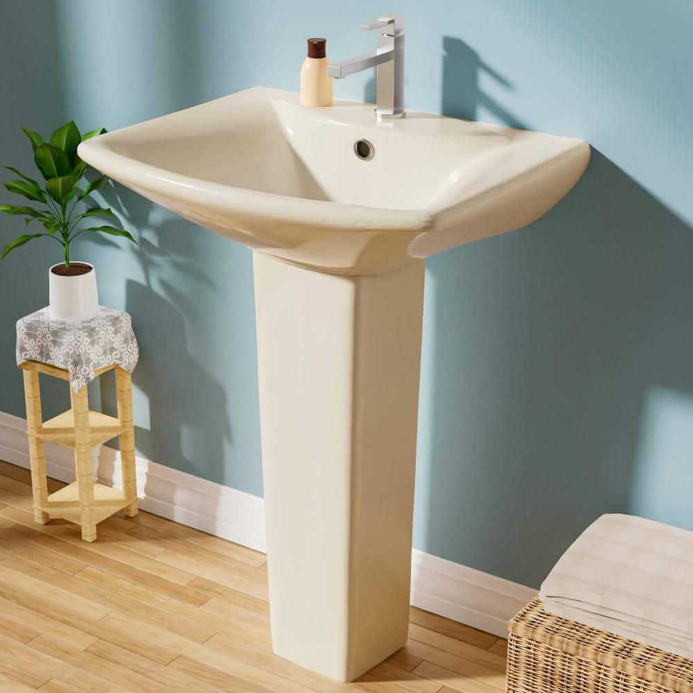 19 in. D x 24 in. W Pedestal Combo Bathroom Sink in Bone Vitreous China Rec