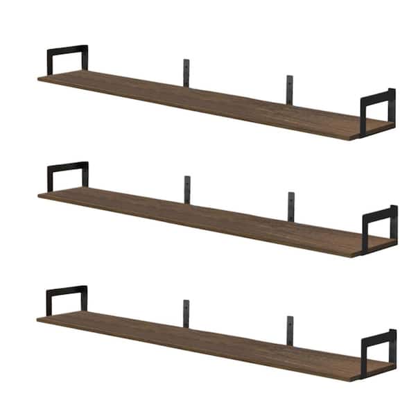 48"W x 8"D x 4"H Floating Shelves for Wall Set of 3,Long Wall Book Shelves for Bedroom Living Room,(Rustic Brown)