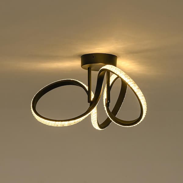 HUOKU Liman Modern 1-Light 16.1 in. W Black Swirl Ring Flush Mount