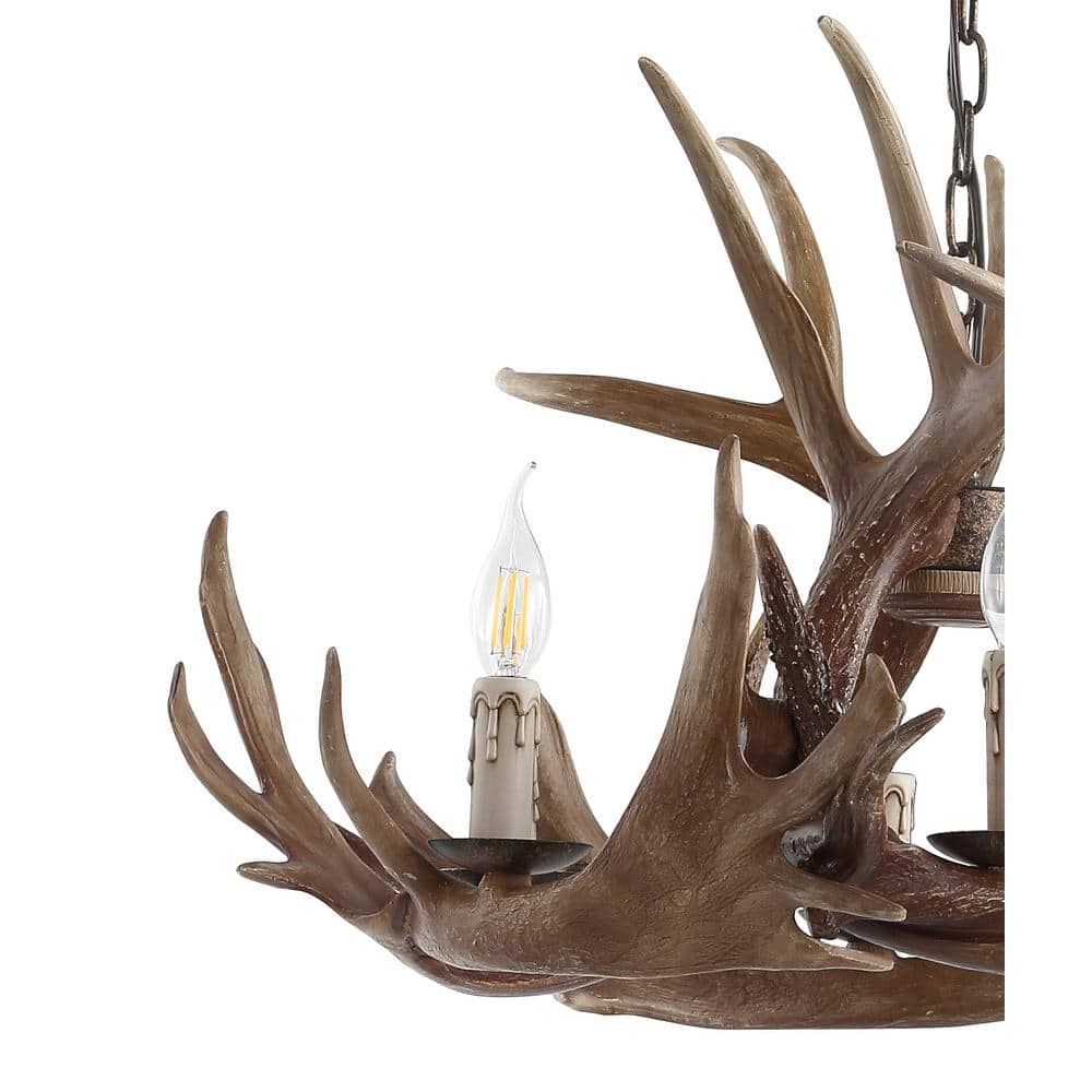 Nelle Adjustable 28.5" Brown Resin Antler 6-Light Chandelier