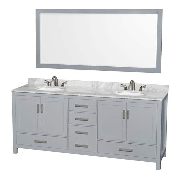Wyndham Collection Sheffield 80-in White Double Sink Bathroom Vanity with White Carrara Marble Natural Marble Top (Mirror Included)