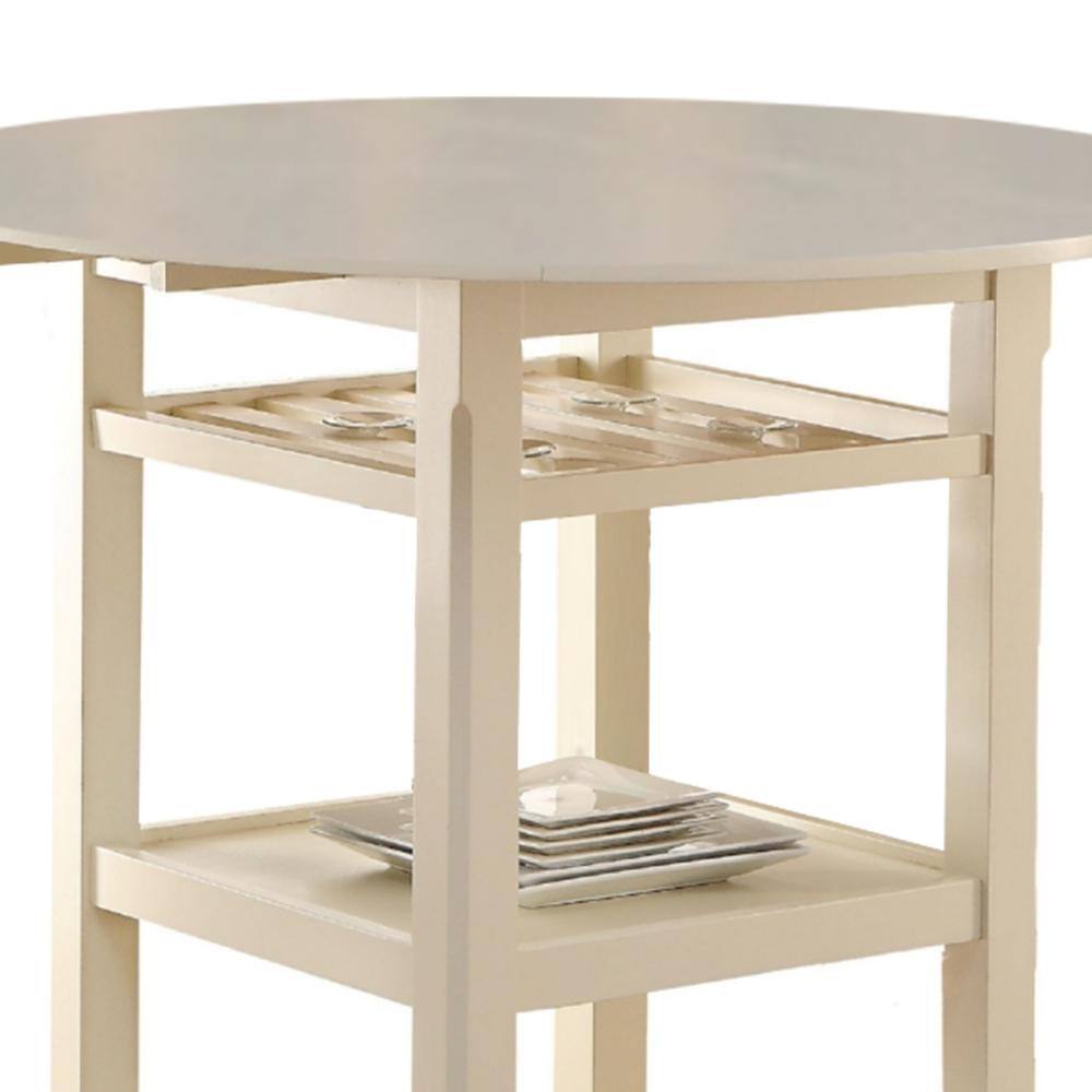 Classic Cream Round Wooden Counter Height Table with Wine Glass Storage