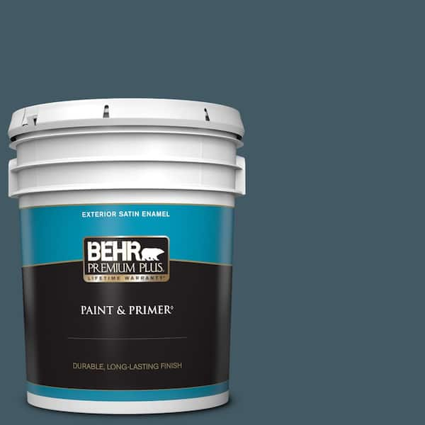 BEHR PREMIUM PLUS 5 gal. #S480-7 Midnight in the Tropics Satin Enamel Exterior Paint & Primer