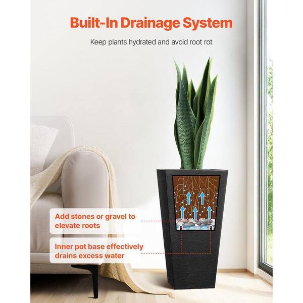 Primehome Tall 22 in Black Outdoor Planters, Set of 2 Plastic Modern Plant  Pots for Indoor Outside Front Porch with Drainage HD-VANK-FPS-7 - The Home  Depot