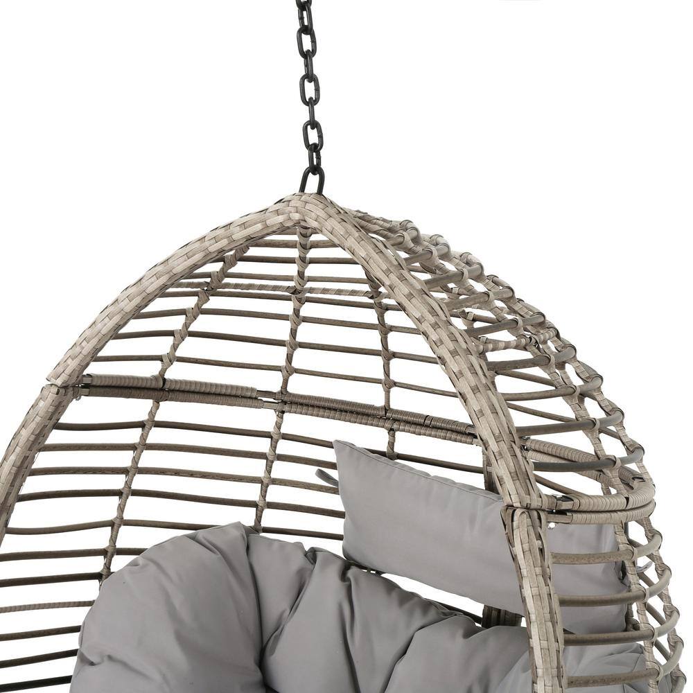 Gray Wicker Hanging Hammock Chair with Cushions