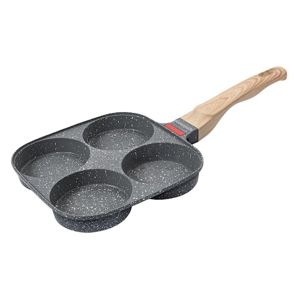 Gray Aluminum 3.54 in. Egg Pan, 4-Cup Egg Frying Pan with Lid, Nonstick Alloy Egg Cooker for Breakfast, Burger, Pancake