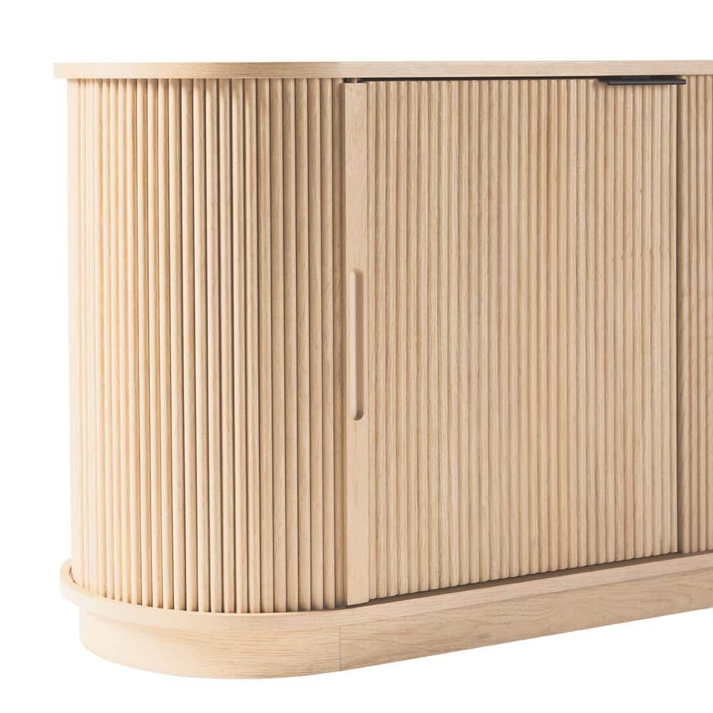 Modern Coastal Oak 70" Fireplace TV Stand with Reeded Cabinet