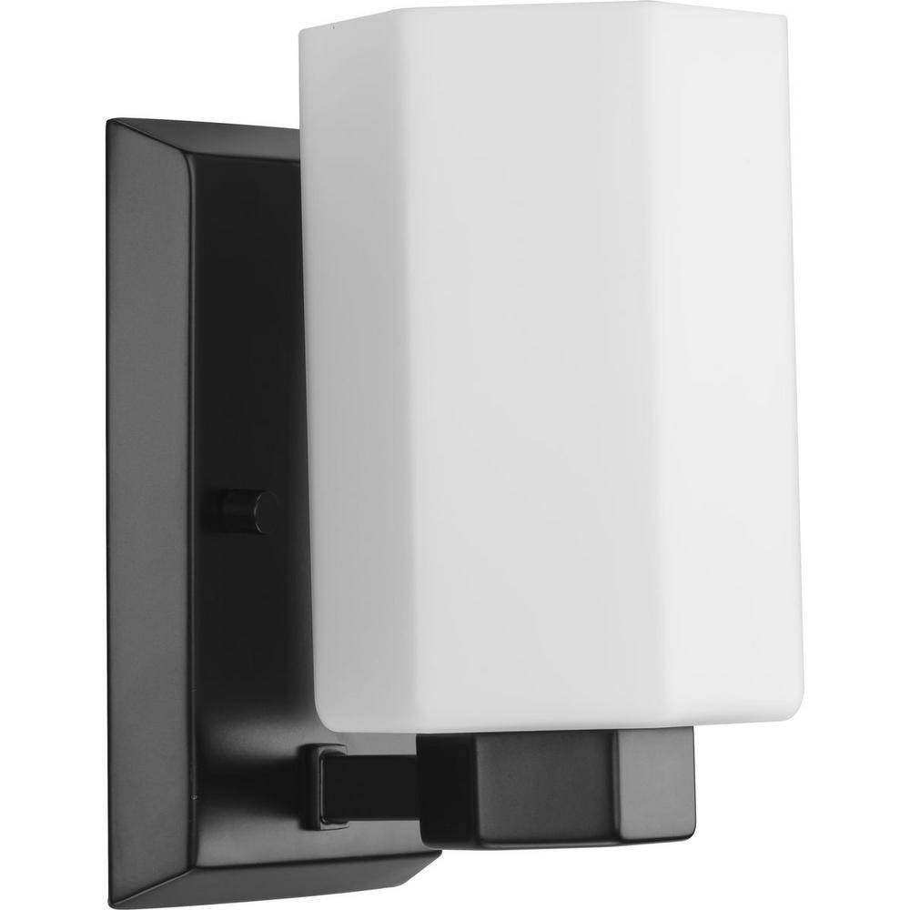 Estrada Matte Black Steel Vanity Light with Opal Glass Shade