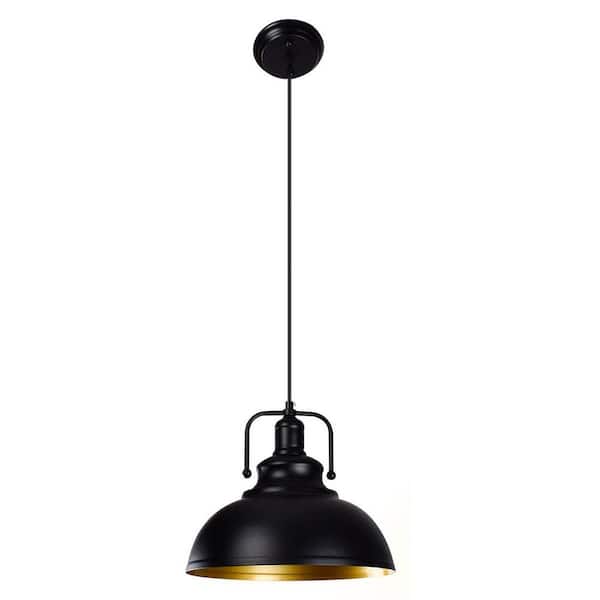 TAIFOND 1-Light Matte Black Vintage Pendant Light with Metal Shade