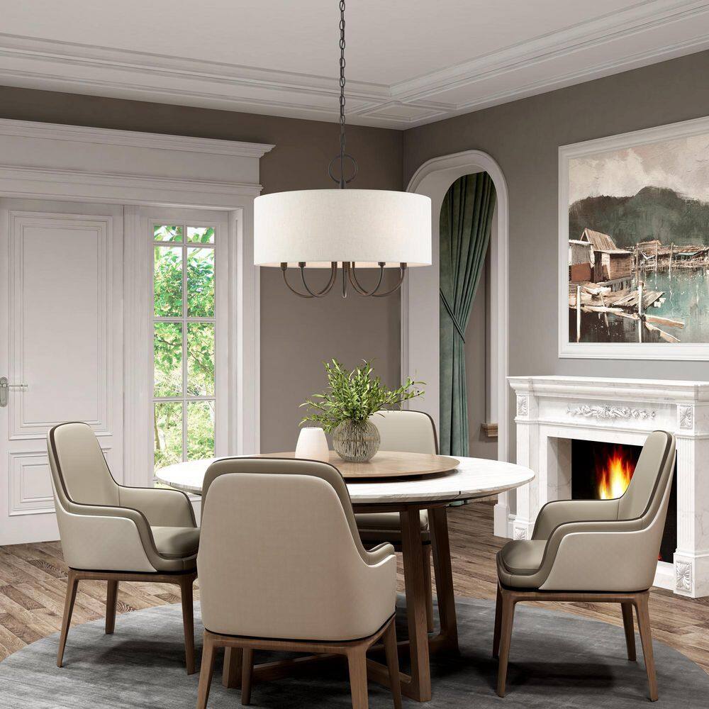 Blossom English Bronze 5-Light Pendant with Oatmeal Shade
