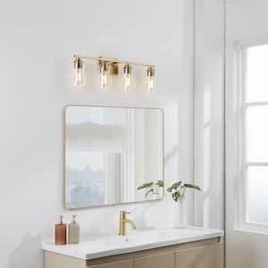 30 in. 4-Light Antique Brass Vanity Light with Clear Glass Shades