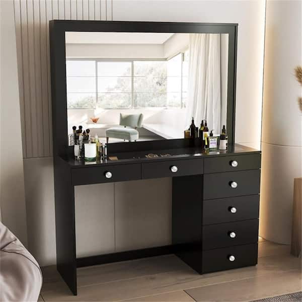 Jane Black Finish, 7 Drawers 57 in. W Dresser with Mirror