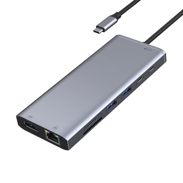 Lukyamzn 14 in 1 USB C Hub Docking Station Dual Monitor Triple Display Multiport Adapter Grey