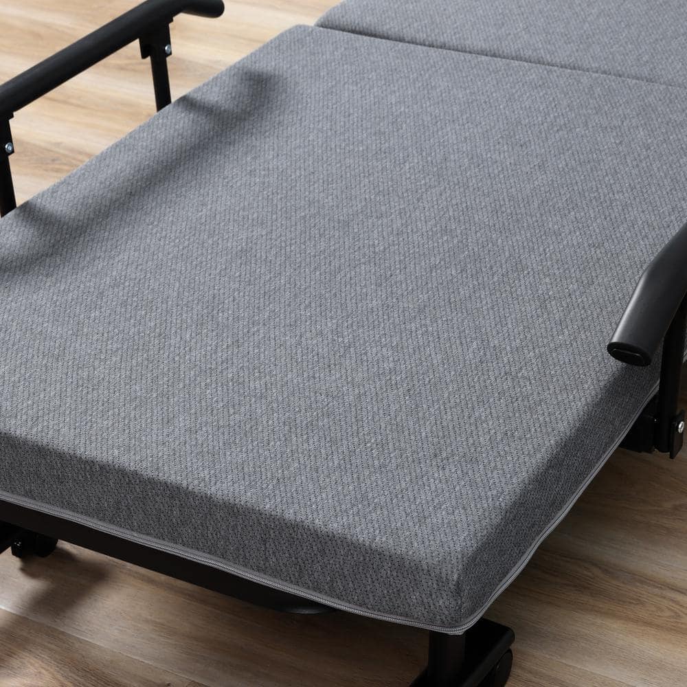 Dark Grey Metal Frame Rollaway Guest Bed with Upholstered Headboard