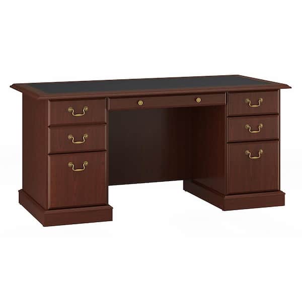 Bush Furniture Saratoga 65.98 in. Rectangular Harvest Cherry/Black 6 Drawer Desk