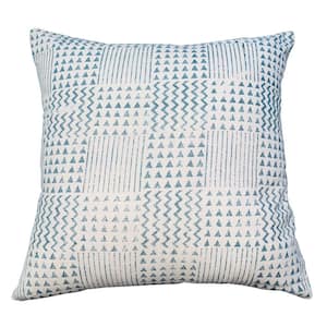Blue and White Aztec Minimalistic Print Handcrafted Square Cotton Accent Throw Pillow (18 in. x 18 in.) (Set of 2)