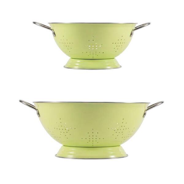 2-Pack Strainer Bowel with Handles, Heavey Duty Kitchen Drainer Basket for Pasta Veggies and Fruits, Green