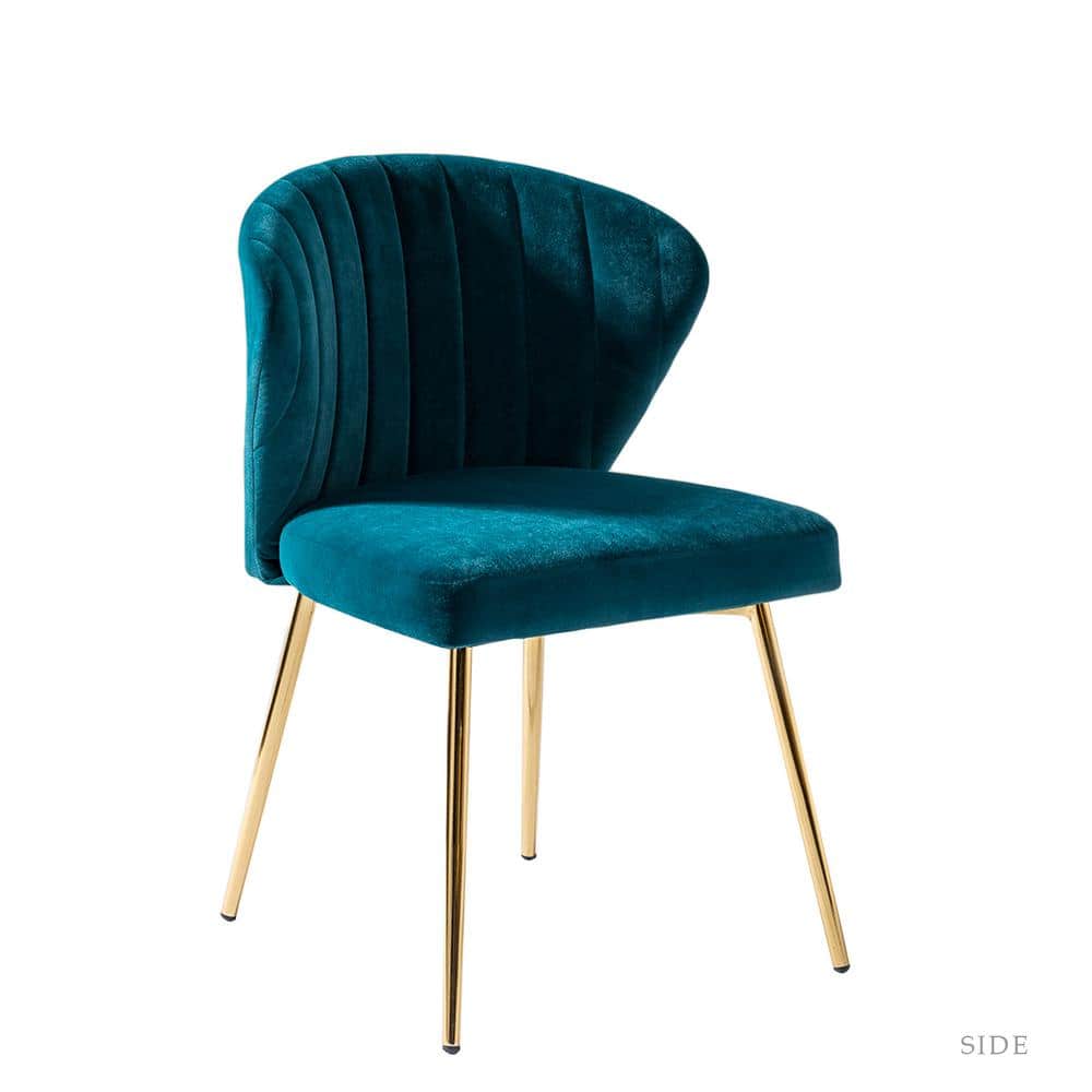Teal Velvet Wingback Accent Chair with Gold Metal Legs