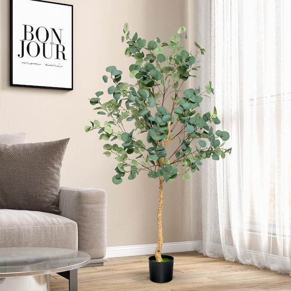 ANGELES HOME 5 1/2 ft. H Green Indoor Outdoor Decorative Artificial Eucalyptus Tree in Pot
