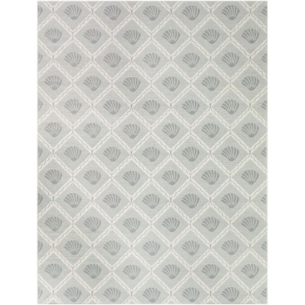 Jansch Blue 5 ft. 3 in. x 7 ft. Coastal Seashell Indoor/Outdoor Area Rug