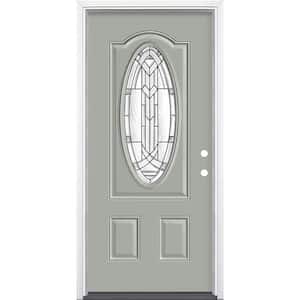 36 in. x 80 in. Chatham 3/4 Oval-Lite Left Hand Inswing Painted Steel Prehung Front Door with Brickmold, Vinyl Frame