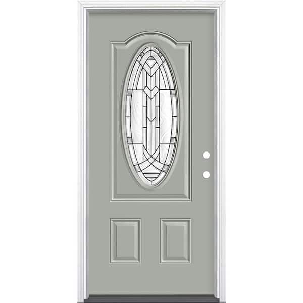 Masonite 36 in. x 80 in. Chatham 3/4 Oval-Lite Left Hand Inswing Painted Steel Prehung Front Door with Brickmold, Vinyl Frame