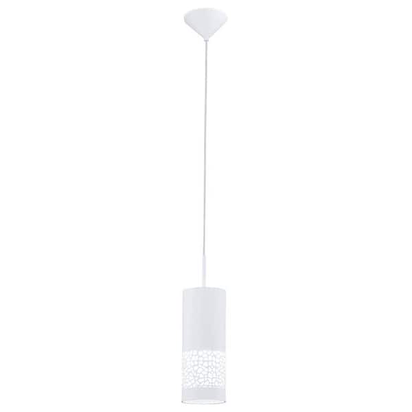 Eglo Carmelia 5 in. W x 59 in. H  1-Light White Pendant Light with Metal Shade