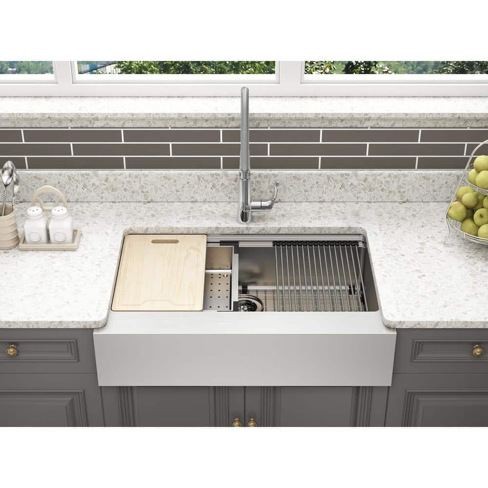 Blanchard 33'' Satin Stainless Steel Single Bowl Workstation Sink