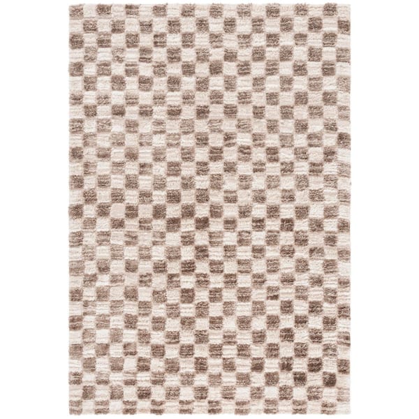 SAFAVIEH Seattle Shag 9 ft. x 12 ft. Ivory/Brown Checkered Area Rug