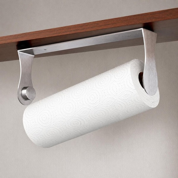 Wall Mount Silver Stainless Steel Paper Towel Holder Under Cabinet Adhesive or Screw for Kitchen Bathroom RV