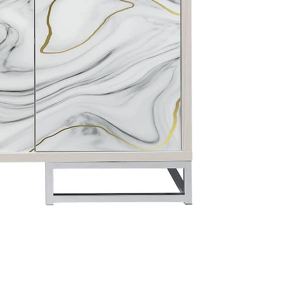 Acme Furniture Panos White Marble Print and Chrome Finish