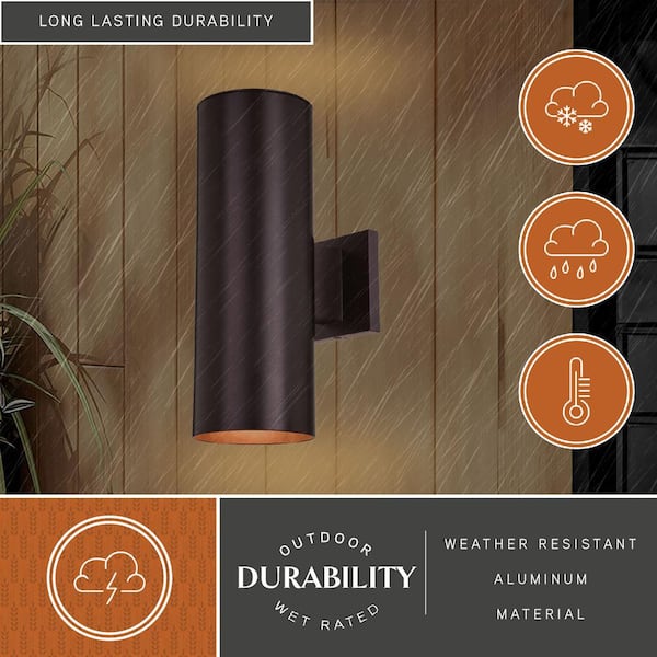 Chiasso Aluminum 2-Light Bronze Contemporary Outdoor Cylinder Wall Light Sconce