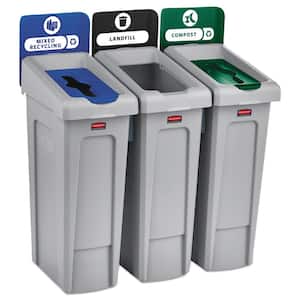69 Gal. Slim Jim Recycling Station Kit, 3-Stream Landfill/Mixed Recycling