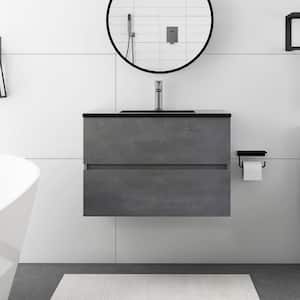 30 in. W x 19 in. D x 21 in. H Bathroom Vanity in Cement Grey with Black Solid Surface Top and Basin