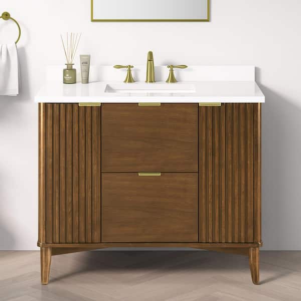 Gabi 42 in. Single Sink Freestanding Warm Walnut Bath Vanity with White Engineered Stone Top