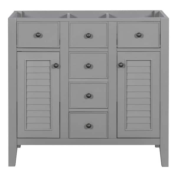 35 in. W x 17.9 in. D x 33.4 in. H Bath Vanity Cabinet without Top Solid Wood Frame Cabinet in Grey with Drawers