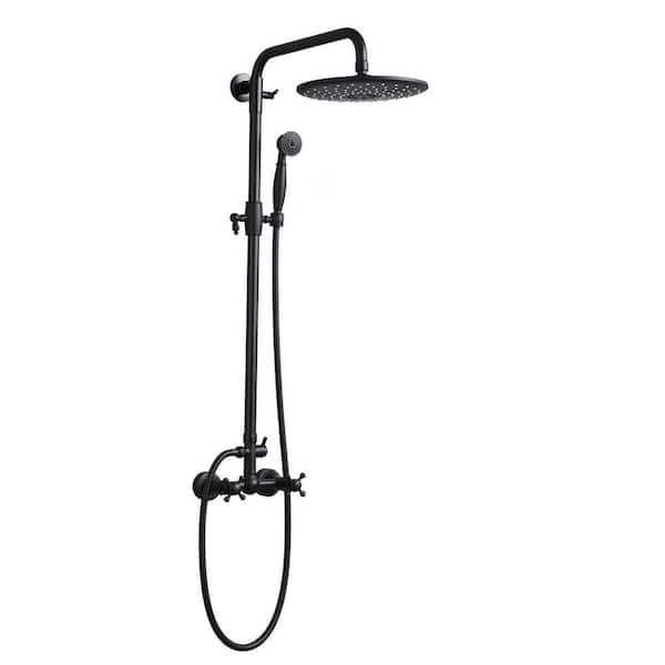 2-Spray Round High-Pressure Wall Bar Shower Kit with Hand Shower in Matte Black