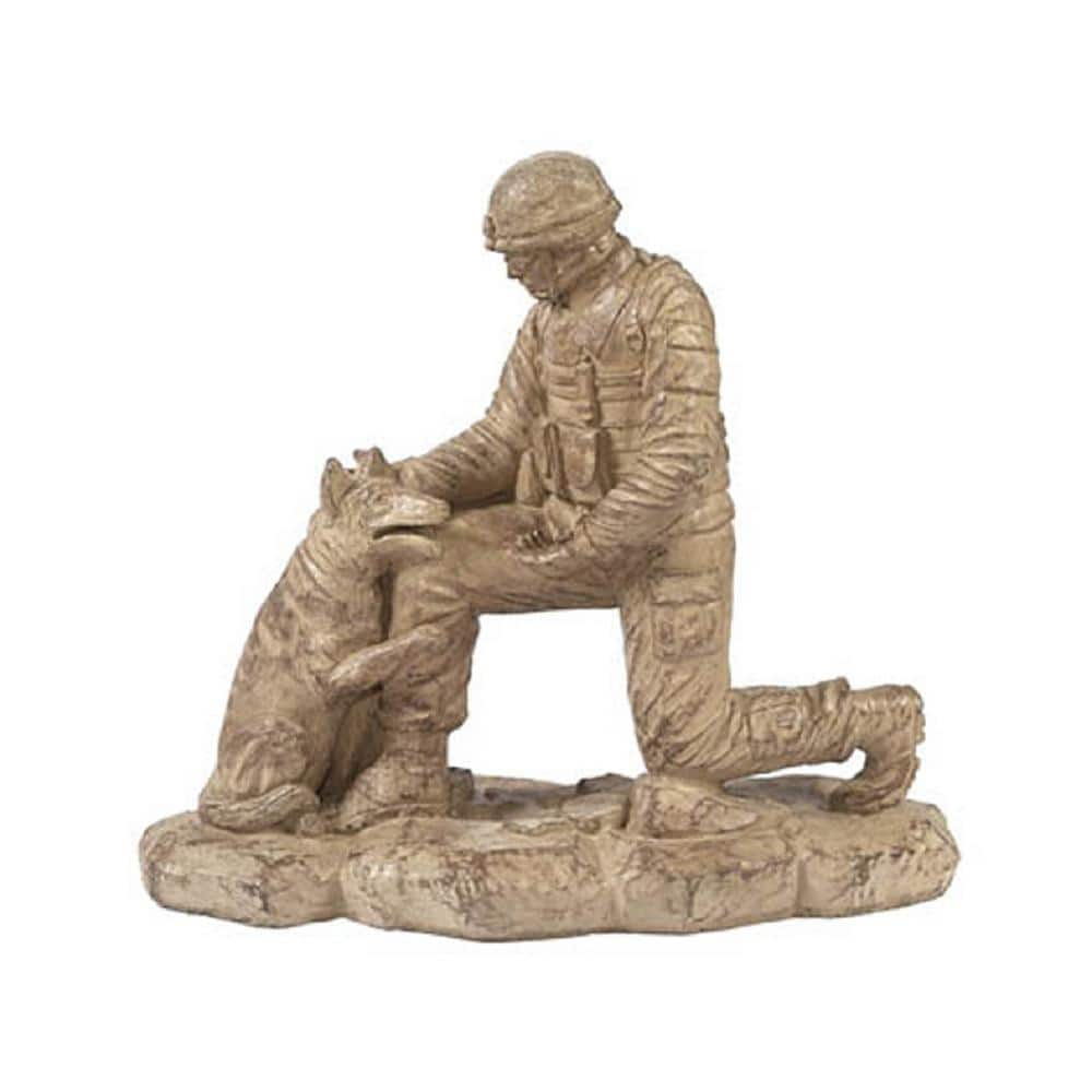 Athens Stonecasting Soldier with Dog Concrete Garden Statue