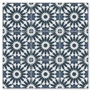 Tangier Petite Blues in White/Washed Denim/Aegean Blue/Matte 8 in. x 8 in. Cement Handmade Tile Sample