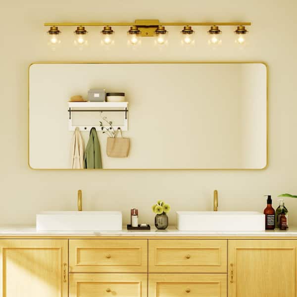 ONWITH 72 in. W x 32 in. H Rectangular Aluminum Framed Wall Bathroom Vanity Mirror in Gold