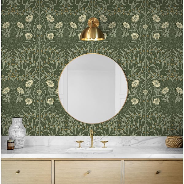 Evergreen Stenciled Floral Prepasted Paper Wallpaper Roll