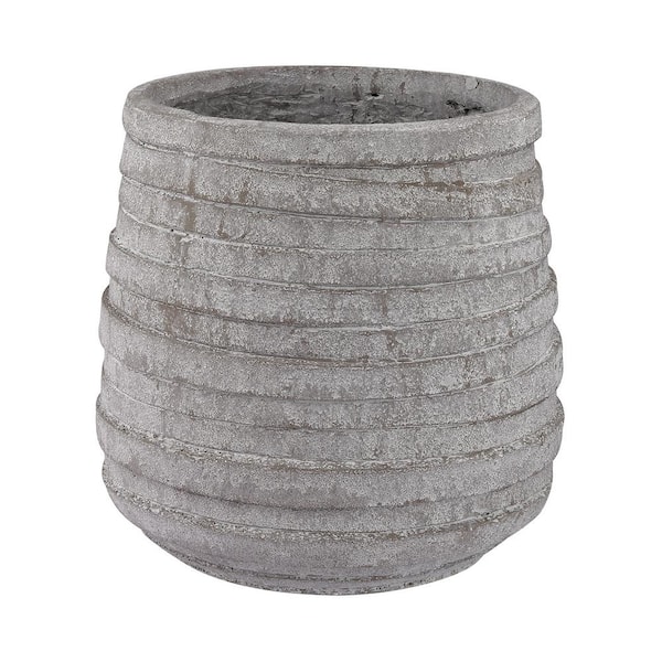 Titan Lighting Corrugated 14 in. Earthenware Decorative Vase in Barn Gray
