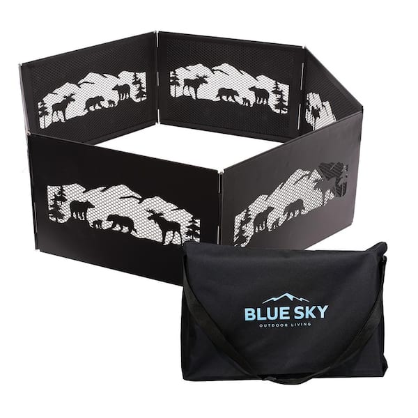 BLUE SKY OUTDOOR LIVING The Zion 36 in. x 12 in. Hexagon Steel Portable Folding Wood Fire Pit Ring with Carrying Bag - Northern Woods