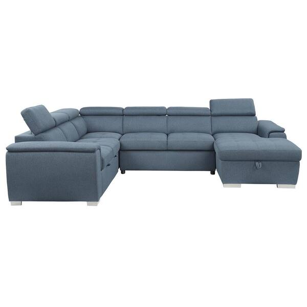 Logan 122 5 In W 2 Piece Chenille Upholstery Sectional Sofa Blue Pull Out Bed And Adjustable Headrests Lx 9355bu 42lrc Chenille Upholstery Sectional Sofa, Bar Sectional Sofas