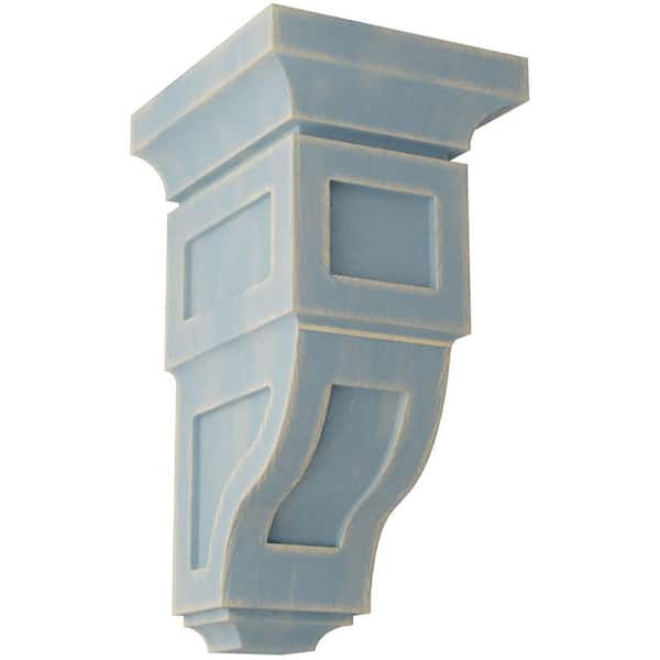 Ekena Millwork 4 in. x 8 in. x 4-3/4 in. Driftwood Blue Small Reyes Wood Vintage Decor Corbel